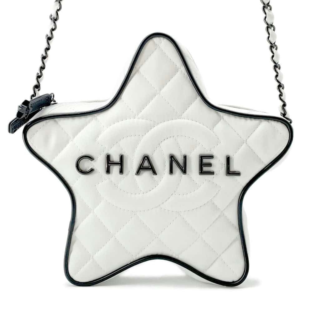 Chanel Satin Quilted Walk of Fame Star Bag White Black 24C - The Reluxe