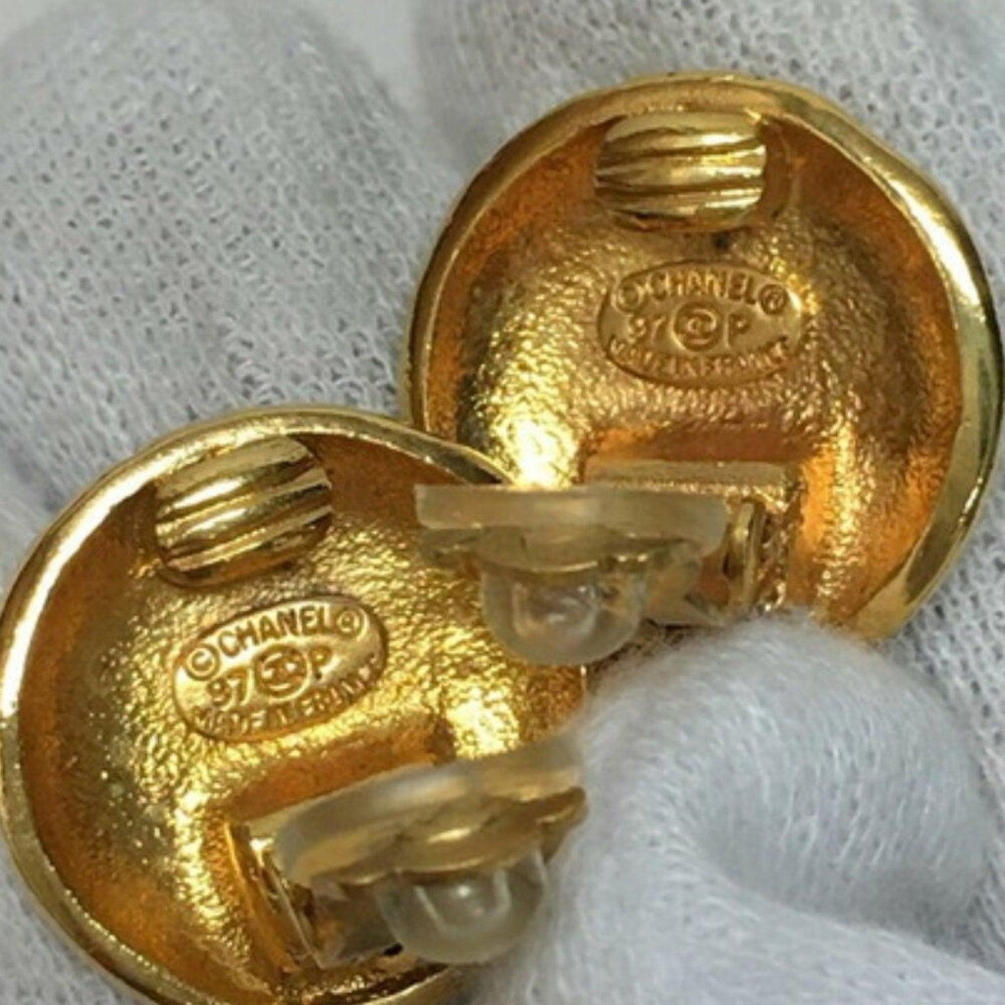 CHANEL Vintage CC 24K Gold Plated Medallion Logo Button Clip - On Earrings - The Reluxe