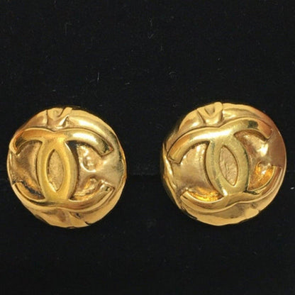 CHANEL Vintage CC 24K Gold Plated Medallion Logo Button Clip - On Earrings - The Reluxe