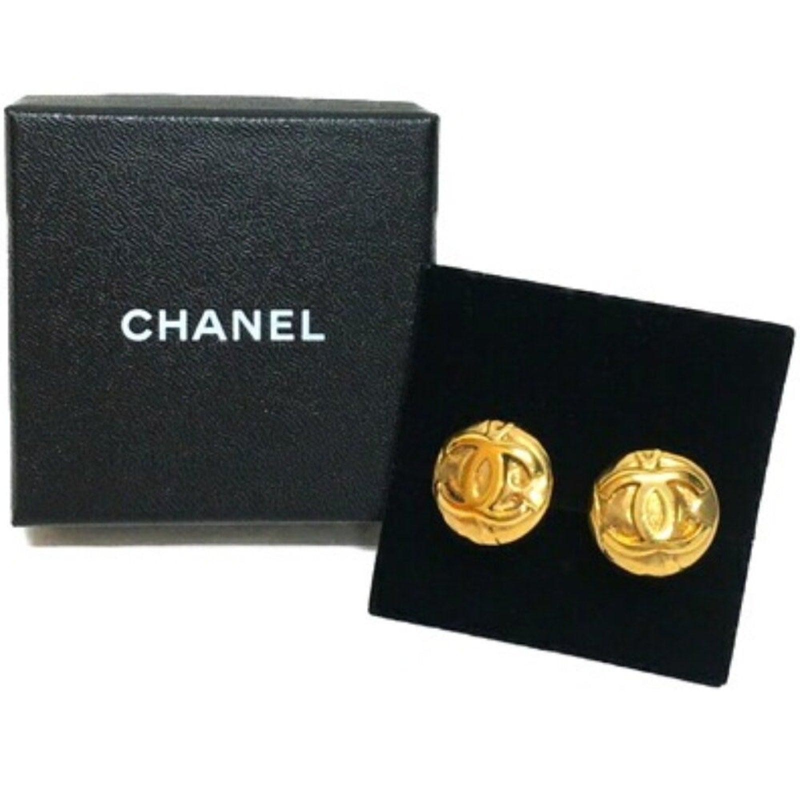 CHANEL Vintage CC 24K Gold Plated Medallion Logo Button Clip - On Earrings - The Reluxe