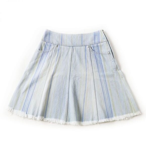 Chanel Vintage Denim Striped Mini Skirt Light Blue Y2K 34 - The Reluxe