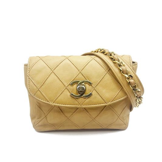 CHANEL Vintage Lambskin Matelasse Waist Bag Pouch Bum Bag Leather Beige - The Reluxe