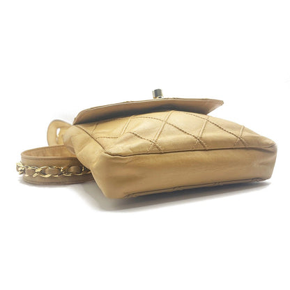 CHANEL Vintage Lambskin Matelasse Waist Bag Pouch Bum Bag Leather Beige - The Reluxe