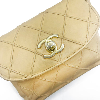 CHANEL Vintage Lambskin Matelasse Waist Bag Pouch Bum Bag Leather Beige - The Reluxe