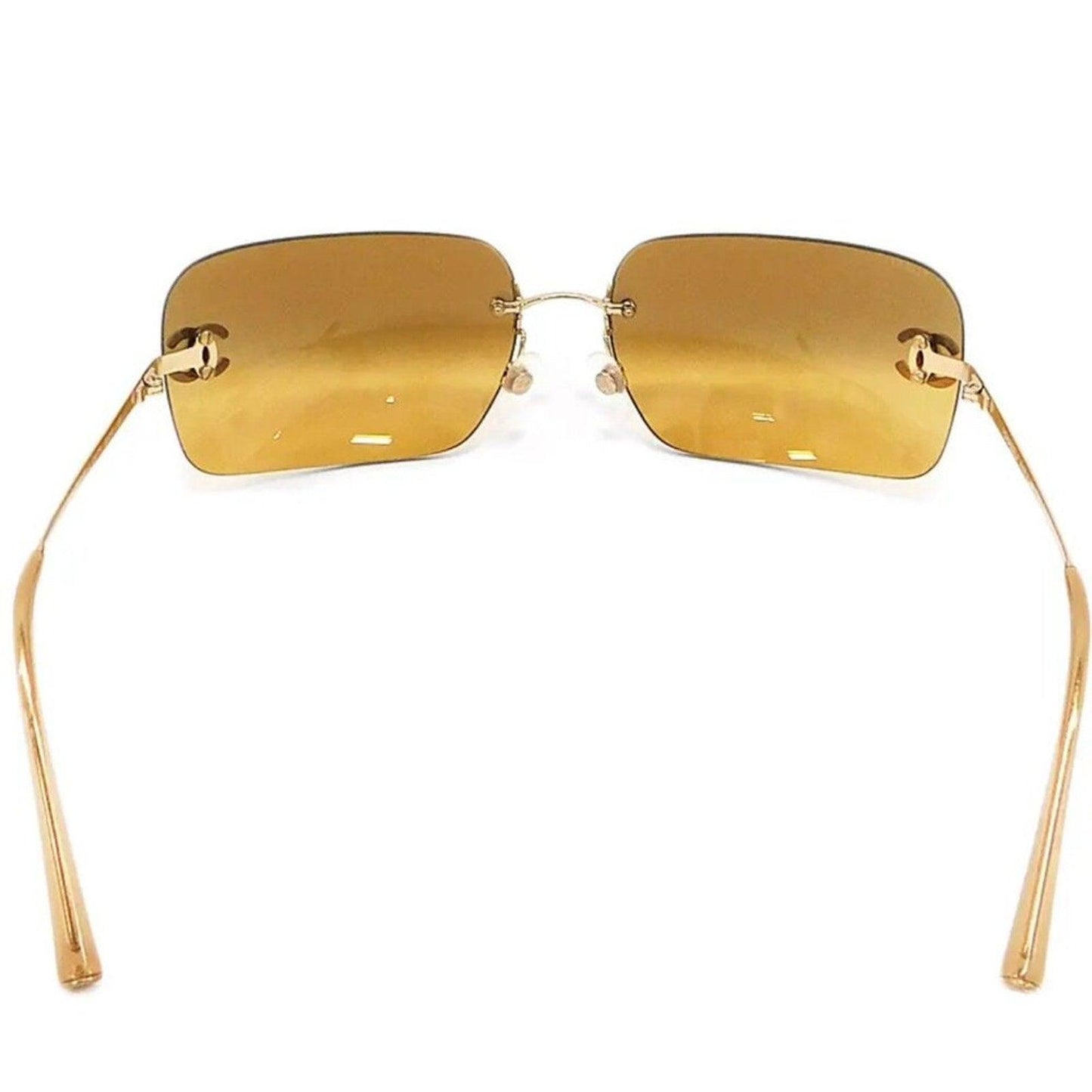 CHANEL Vintage Sunglasses Rhinestone CC Logo Rimless Gradient Gold Tint - The Reluxe