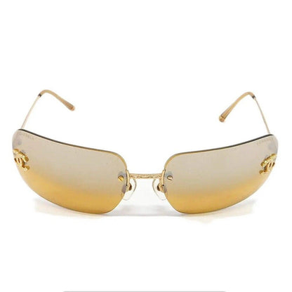 CHANEL Vintage Sunglasses Rhinestone CC Logo Rimless Gradient Gold Tint - The Reluxe