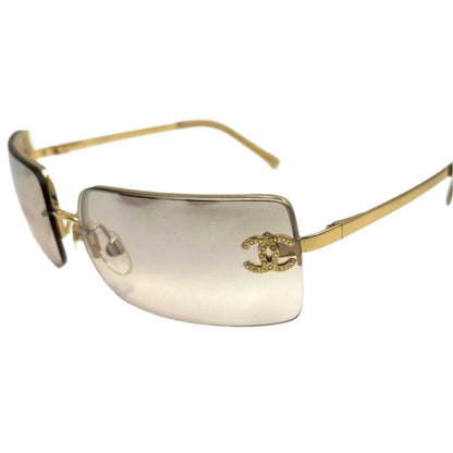 CHANEL Vintage Sunglasses Rhinestone CC Logo Rimless Gradient Gold Y2K - The Reluxe