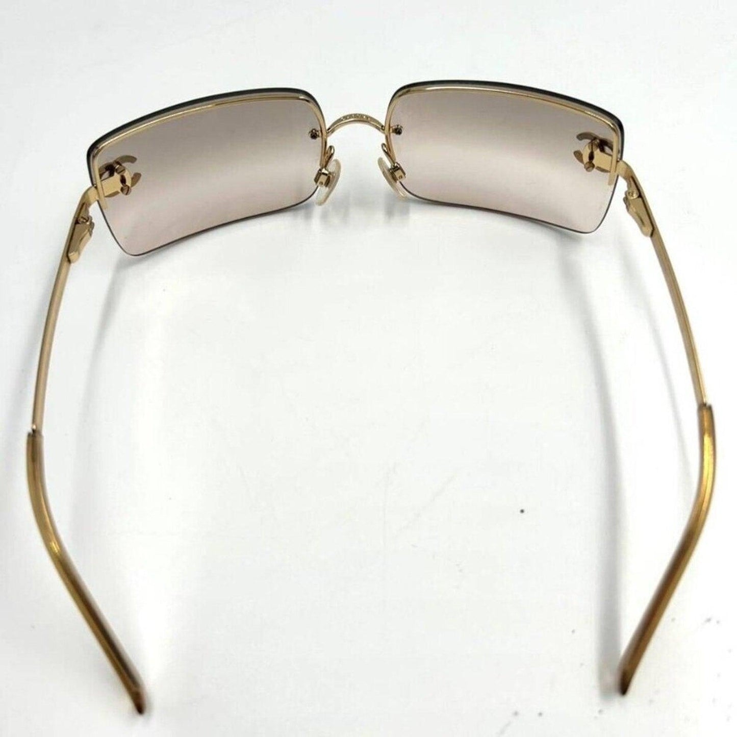 CHANEL Vintage Sunglasses Rhinestone CC Logo Rimless Gradient Gold Y2K - The Reluxe