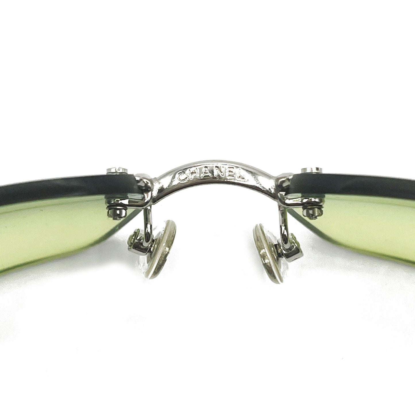 CHANEL Vintage Sunglasses Rhinestone CC Logo Rimless Gradient Green Tint - The Reluxe