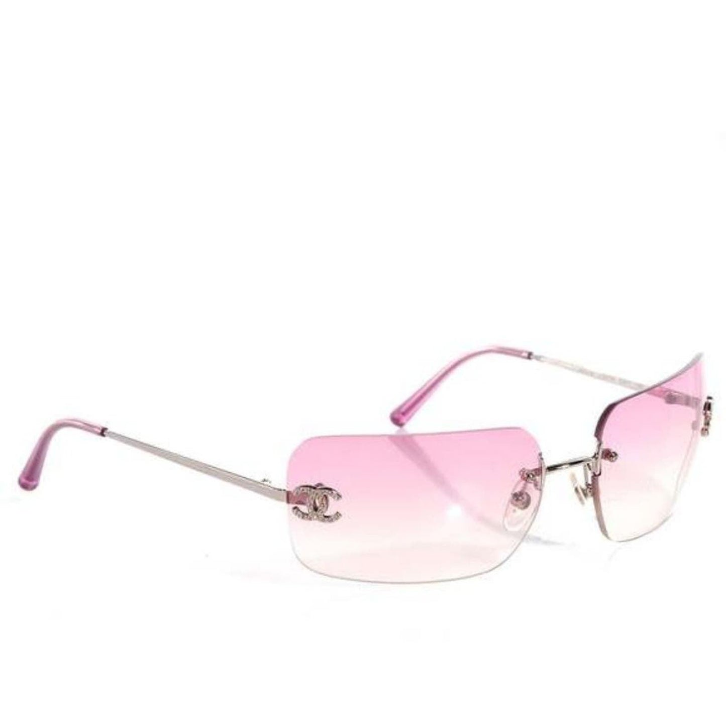 CHANEL Vintage Sunglasses Rhinestone CC Logo Rimless Gradient Iridescent - The Reluxe