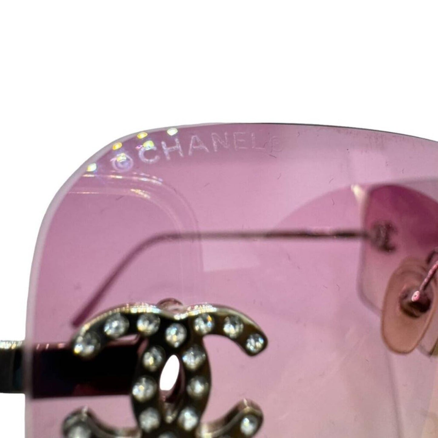 CHANEL Vintage Sunglasses Rhinestone CC Logo Rimless Gradient Iridescent - The Reluxe