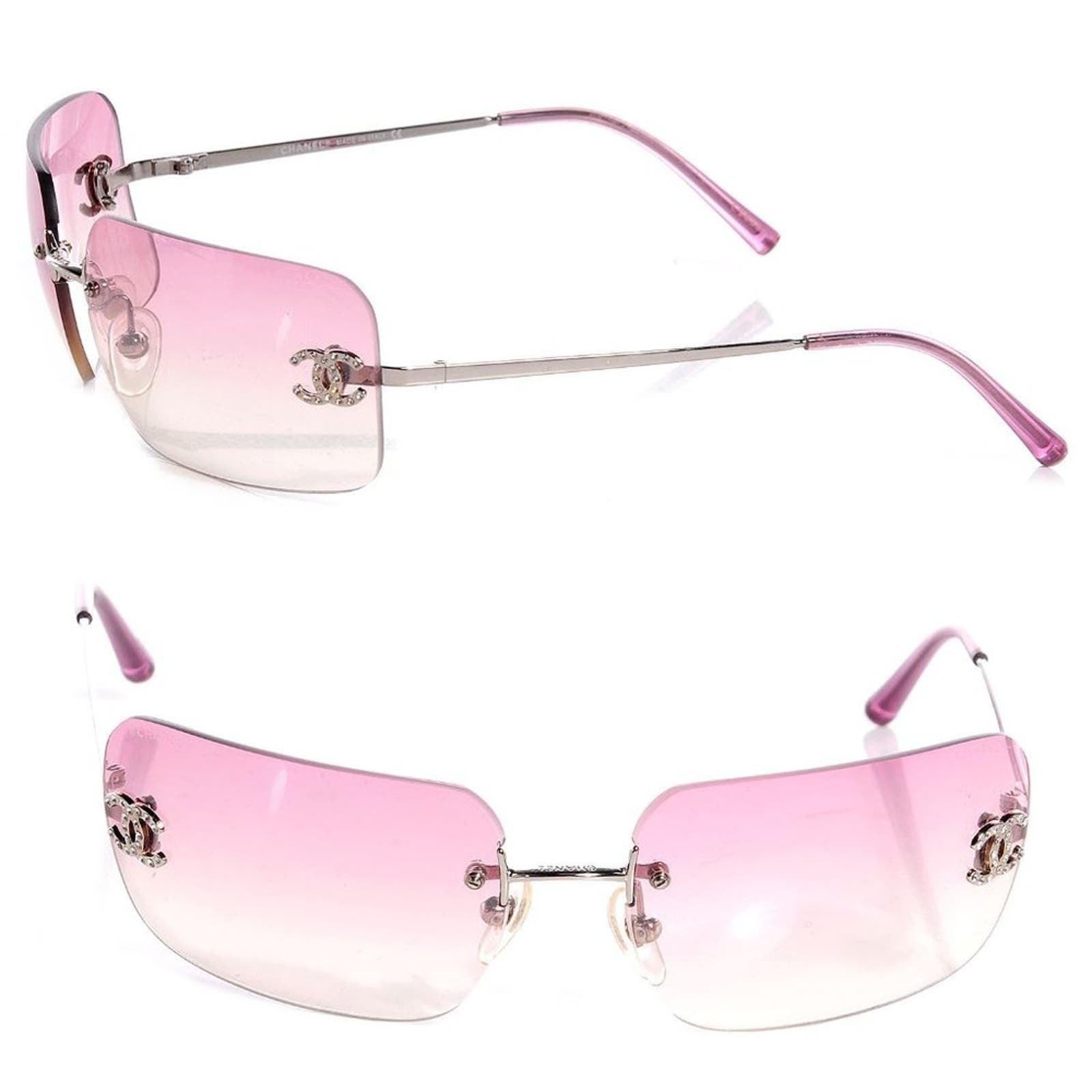 CHANEL Vintage Sunglasses Rhinestone CC Logo Rimless Gradient Iridescent - The Reluxe