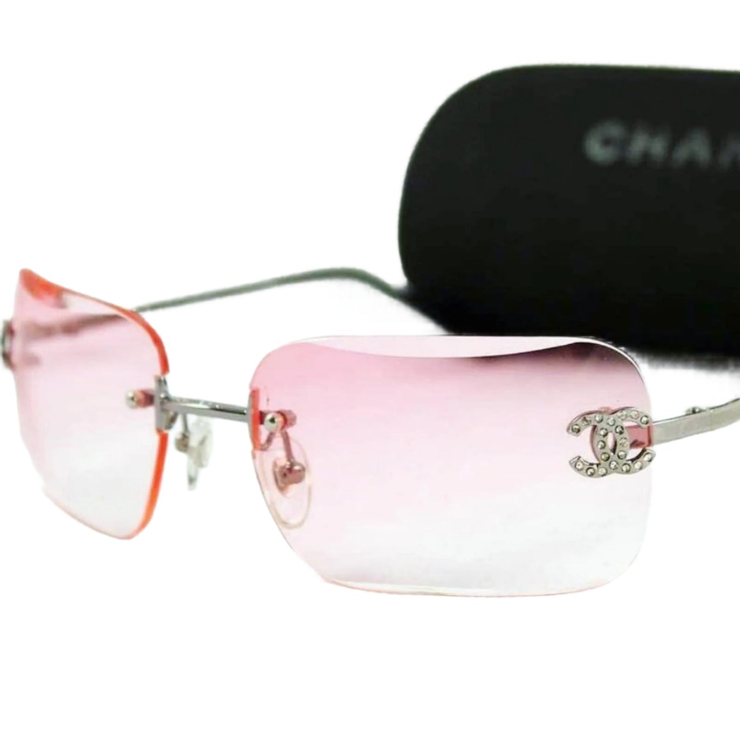 CHANEL Vintage Sunglasses Rhinestone CC Logo Rimless Gradient Iridescent - The Reluxe