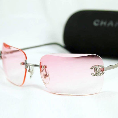 CHANEL Vintage Sunglasses Rhinestone CC Logo Rimless Gradient Iridescent - The Reluxe