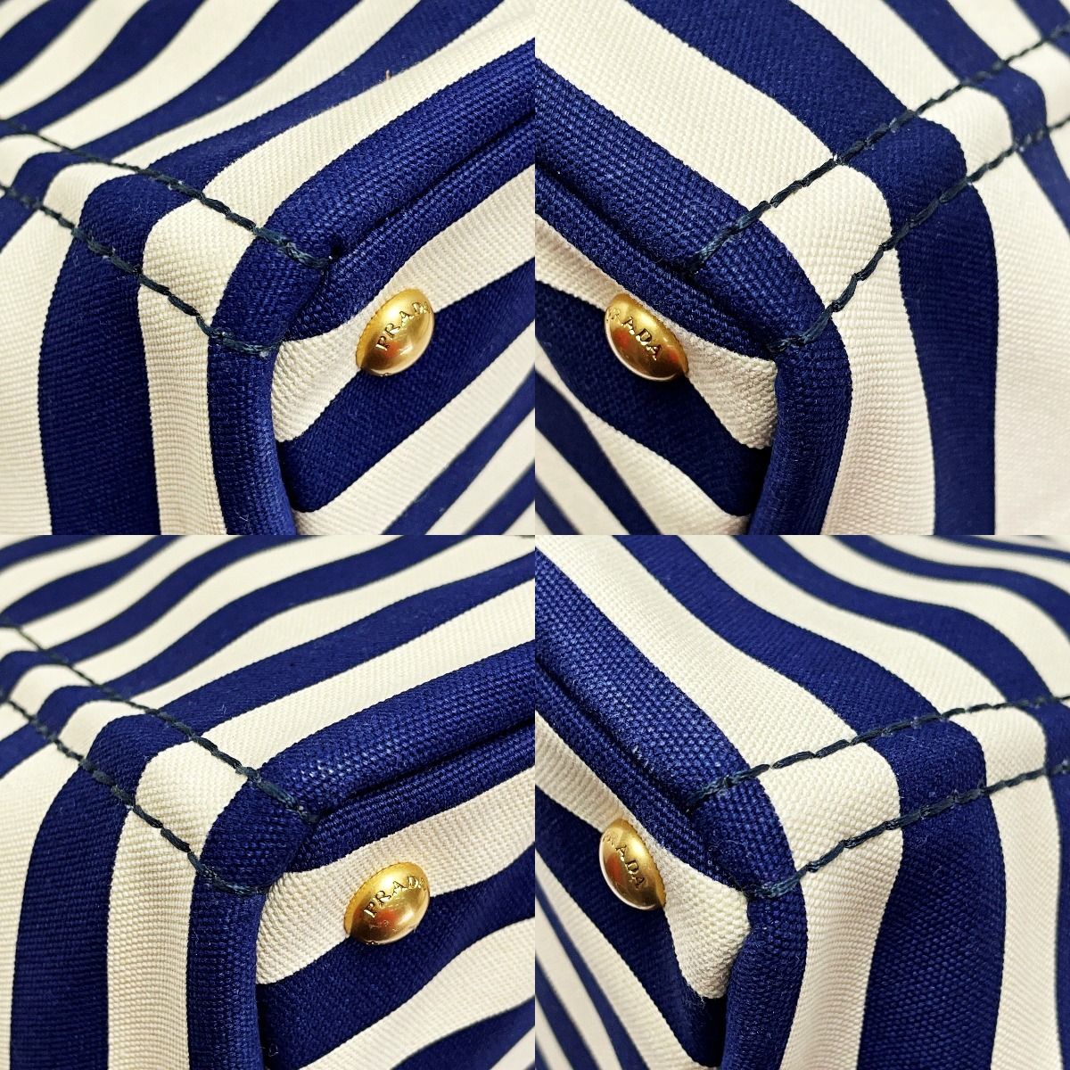 Prada Canapa B2642b Navy X Ivory Shoulder Bag Tote Bag Canvas Women's