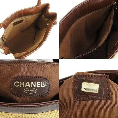 Chanel Raffia Tote Summer Shoulder Bag Straw Beige Brown