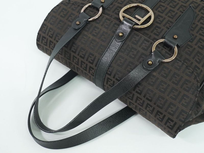 Authentic Fendi Zucchino Handbag Canvas Brown 8bn020 Zucchino Bag Pre-owned