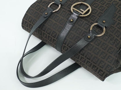 Authentic Fendi Zucchino Handbag Canvas Brown 8bn020 Zucchino Bag Pre-owned
