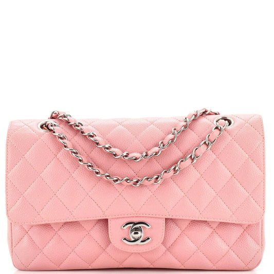 CHANEL Caviar Quilted Medium Classic Double Flap Bag Pink SHW Purse