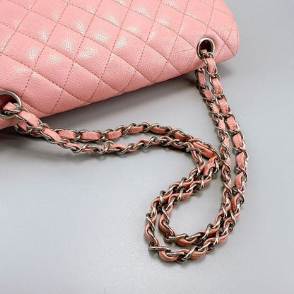 CHANEL Caviar Quilted Medium Classic Double Flap Bag Pink SHW Purse