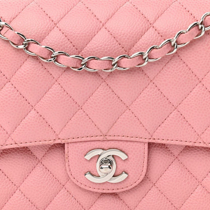 CHANEL Caviar Quilted Medium Classic Double Flap Bag Pink SHW Purse