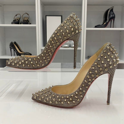 Christian Louboutin Metallic Calfskin Pigalle Spike Pumps Gold Silver - The Reluxe