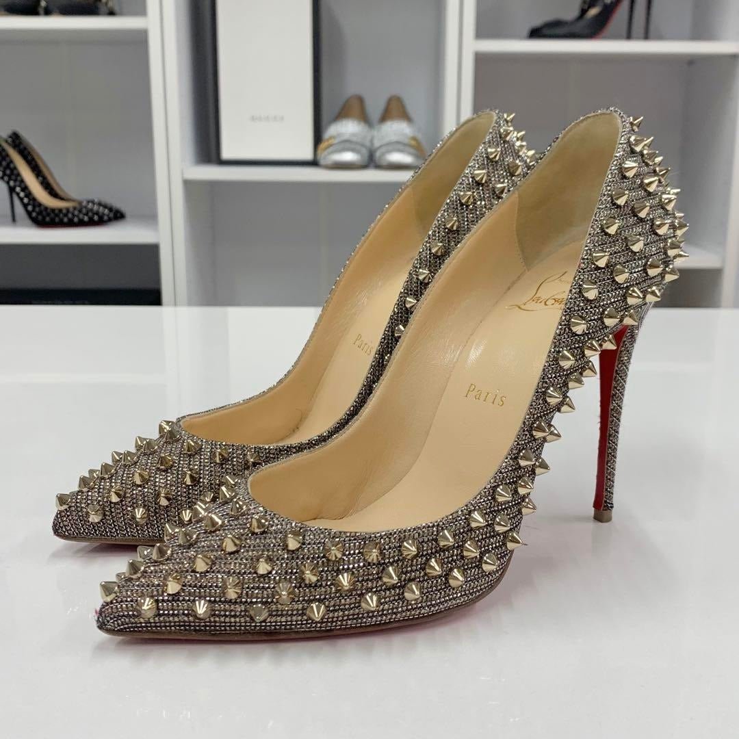 Christian Louboutin Metallic Calfskin Pigalle Spike Pumps Gold Silver - The Reluxe