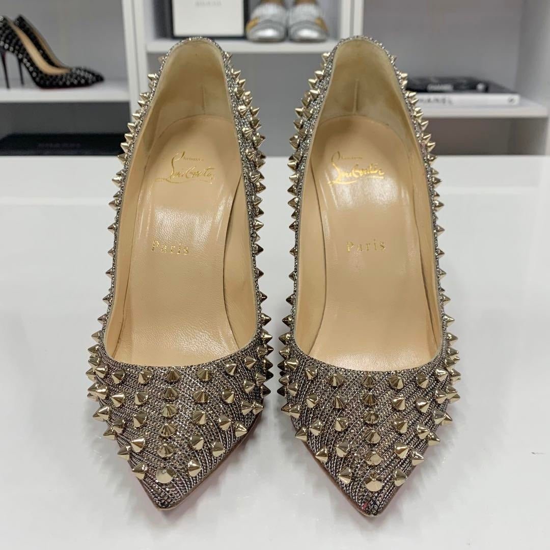 Christian Louboutin Metallic Calfskin Pigalle Spike Pumps Gold Silver - The Reluxe