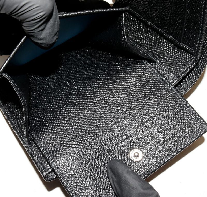 Bulgari Man Compact Wallet With Coin Purse Calf Leather Black And Blue 30396(294