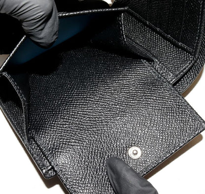 Bulgari Man Compact Wallet With Coin Purse Calf Leather Black And Blue 30396(294