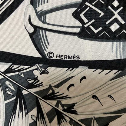 Hermes Scarf Carré 90 Ivory×black×gray Au Son Du Tam