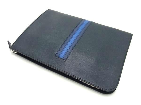 Prada Saffiano Leather Clutch Bag Second Bag Men's Dark Navy Av5841
