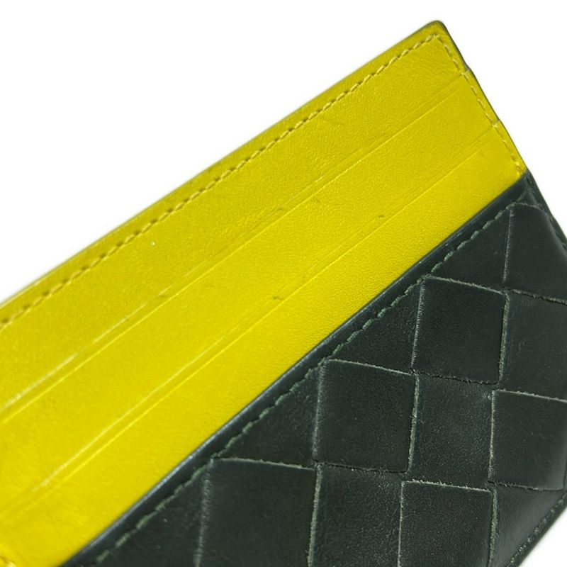 Bottega Veneta Card Case Maxi Intrecciato Black And Yellow Bicolor Leather