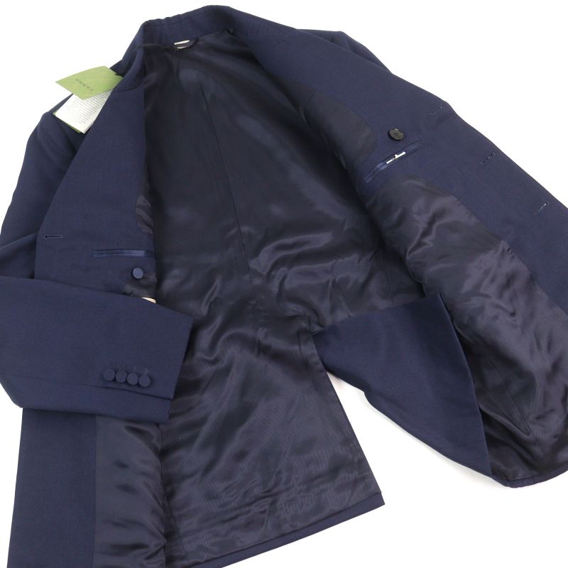 Gucci 23SS 736770 100% Wool Notched Lapel Walnut Double Breasted Jacket Navy 48