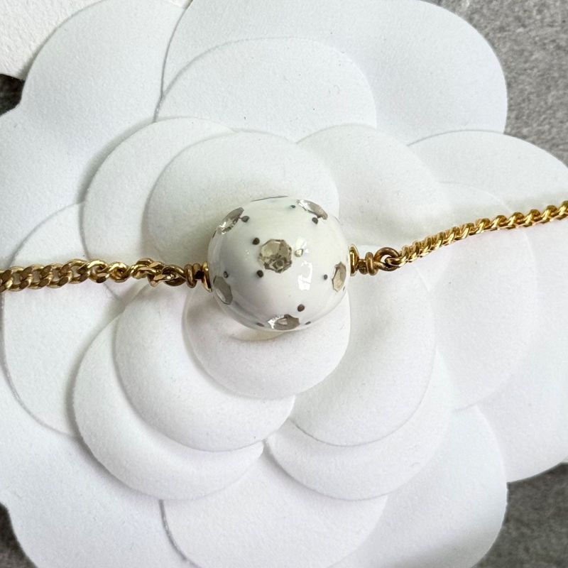 Chanel Rhinestone Soccer Ball Vintage Bracelet 98p Gold White