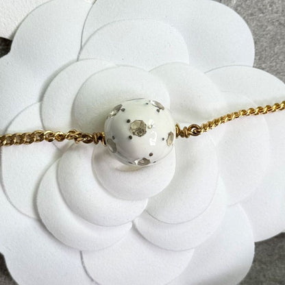Chanel Rhinestone Soccer Ball Vintage Bracelet 98p Gold White