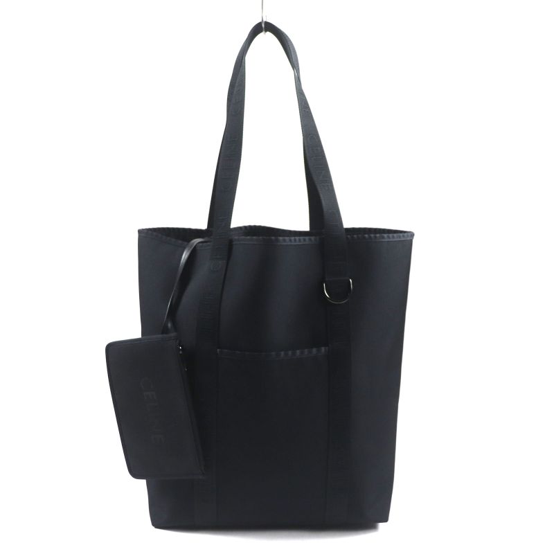 Celine 11008 Trekking Vertical Cabas Nylon Tote Bag With Logo Pouch Black