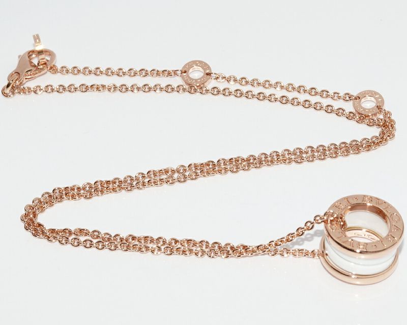 Bulgari Pendant Necklace 18K Pink Gold White Ceramic Bzero1 Pendant Necklace