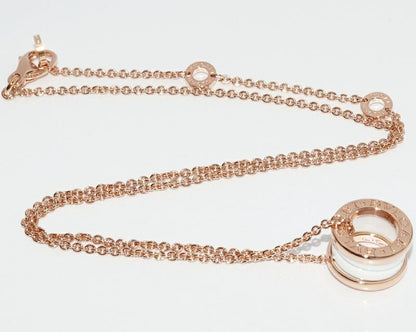 Bulgari Pendant Necklace 18K Pink Gold White Ceramic Bzero1 Pendant Necklace