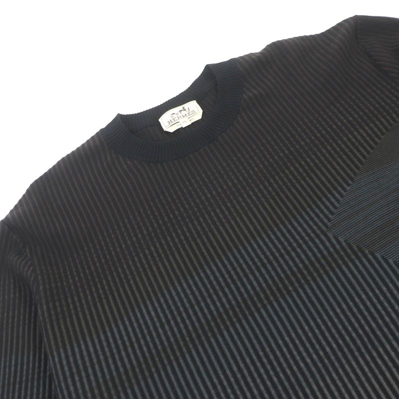 Hermes 2023 Cotton Striped Short Sleeve Knit Cut And Sewn Black XXL Made In