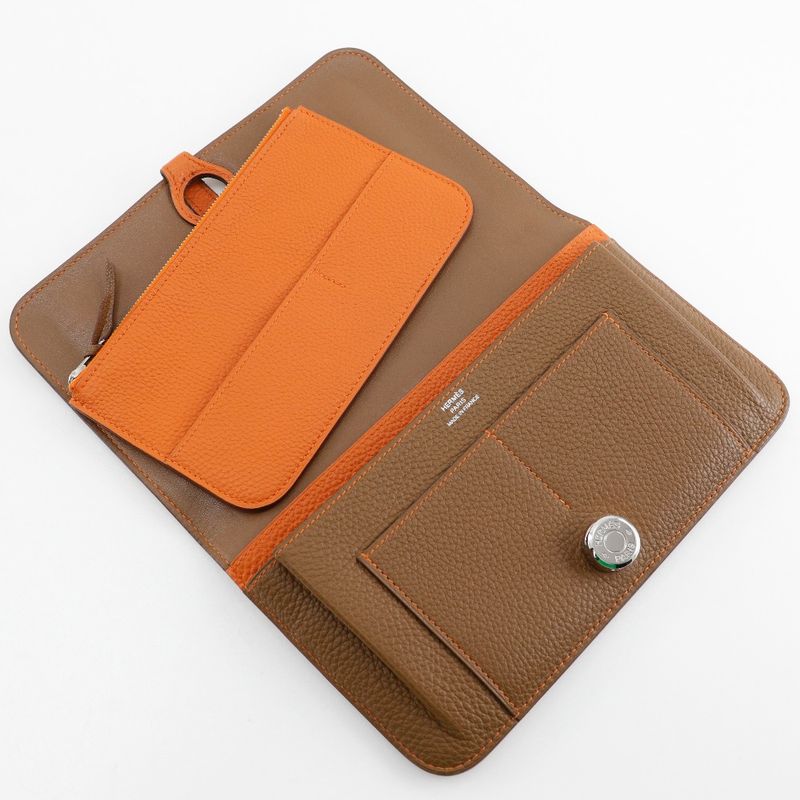 Hermes Dogon Bi-color Togo Brown/orange □M Unisex Long Wallet