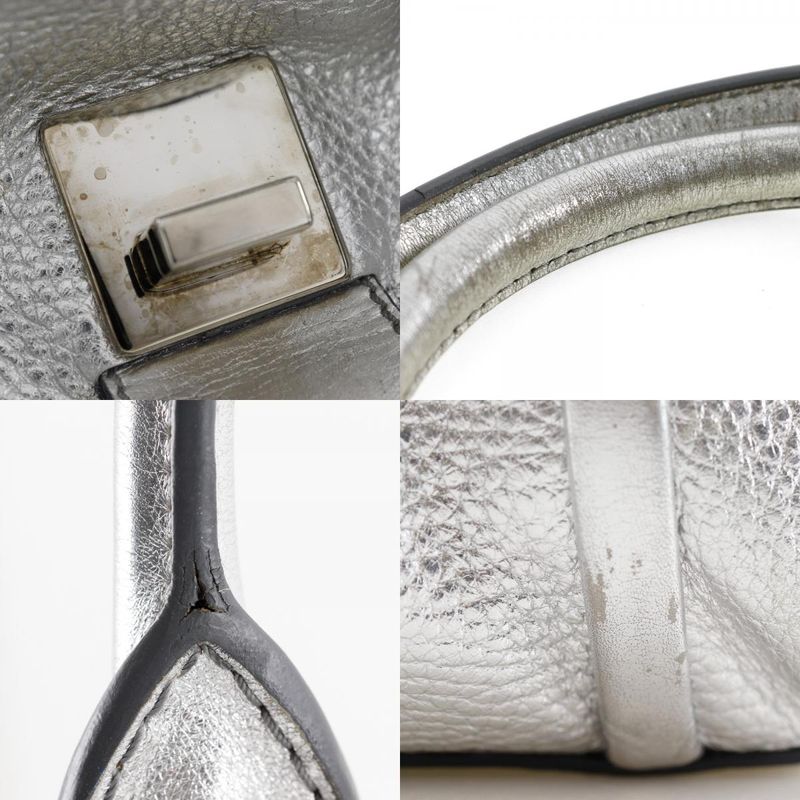 Celine Logo Plate Calf Silver Ladies Handbag