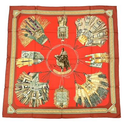 Hermes Carre 90 Hermes Cuirs DU Desert Leather Decorated Silk Scarf Red