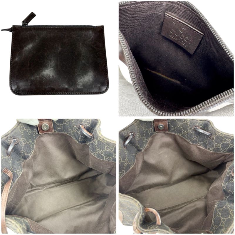 Gucci GG Canvas Leather Mini Tote Handbag With Pouch Brown