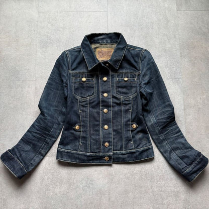 Louis Vuitton Logo Gold Button Stone Glitter Denim Jacket 34 XS Women