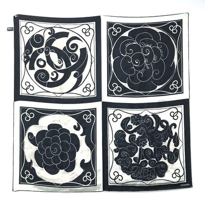 Chanel Scarf Logo Camellia Silk Black