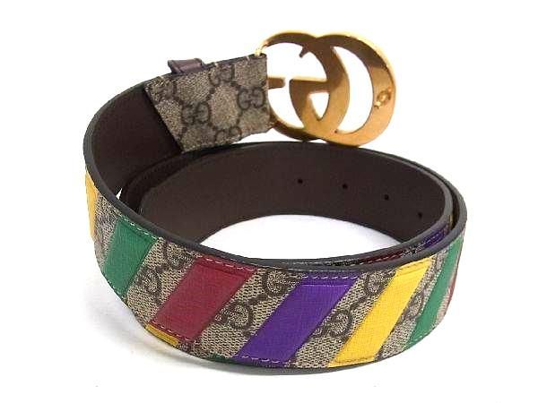 Gucci GG Marmont GG Pattern PVC Belt Women's Brownish And Multicolor