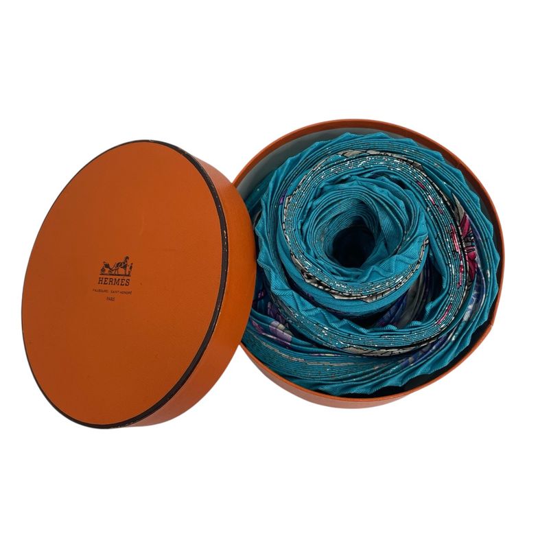 Hermes Scarf Silk Pleated Oriental And Western Jewel Multicolor With Box