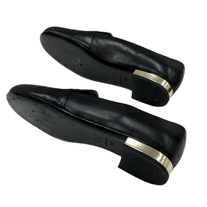 Chanel Loafers Leather Shoes Lambskin Black Gold Opera Shoes Flat Shoes Here