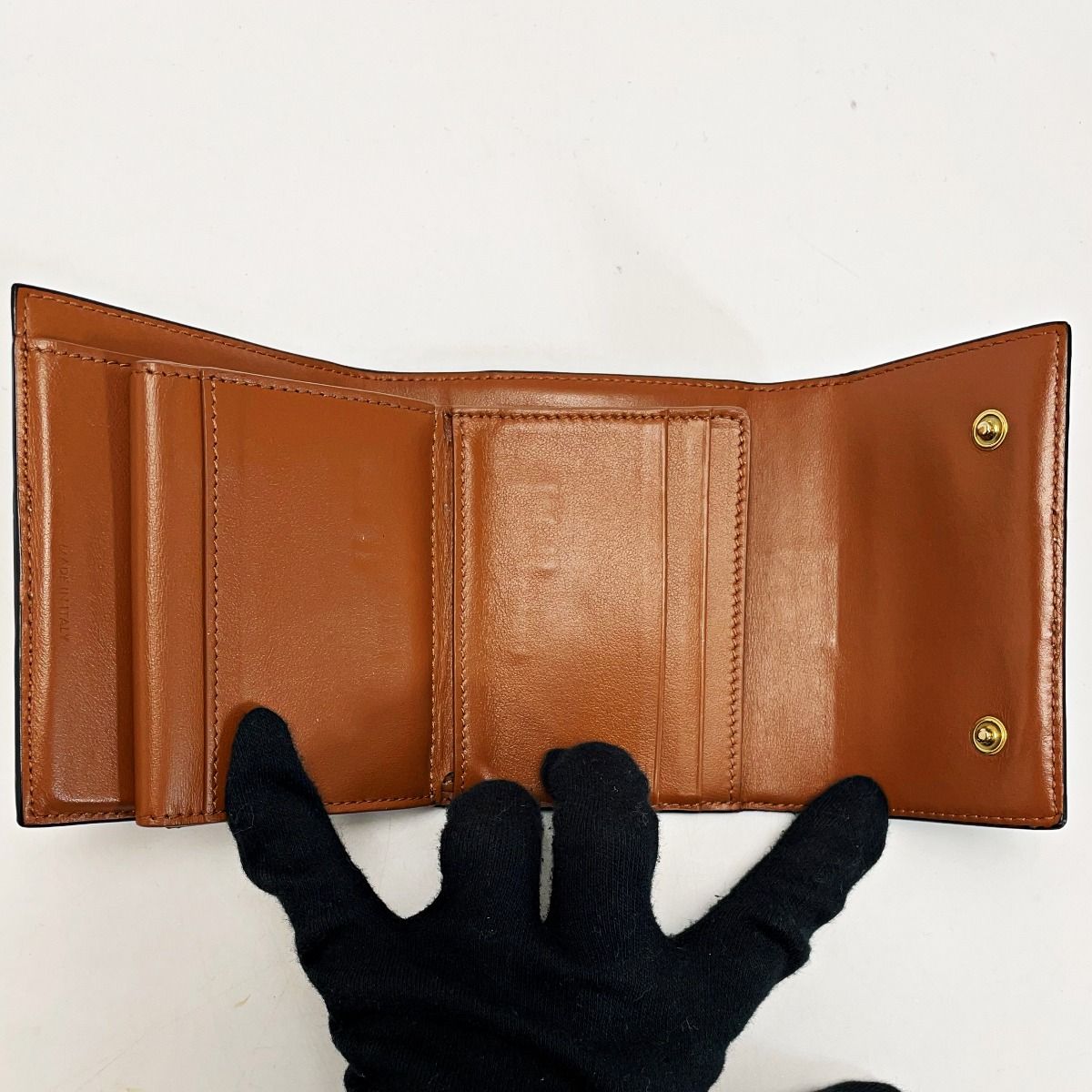 Celine Triomphe Brown Trifold Wallet Women's Gold Hardware